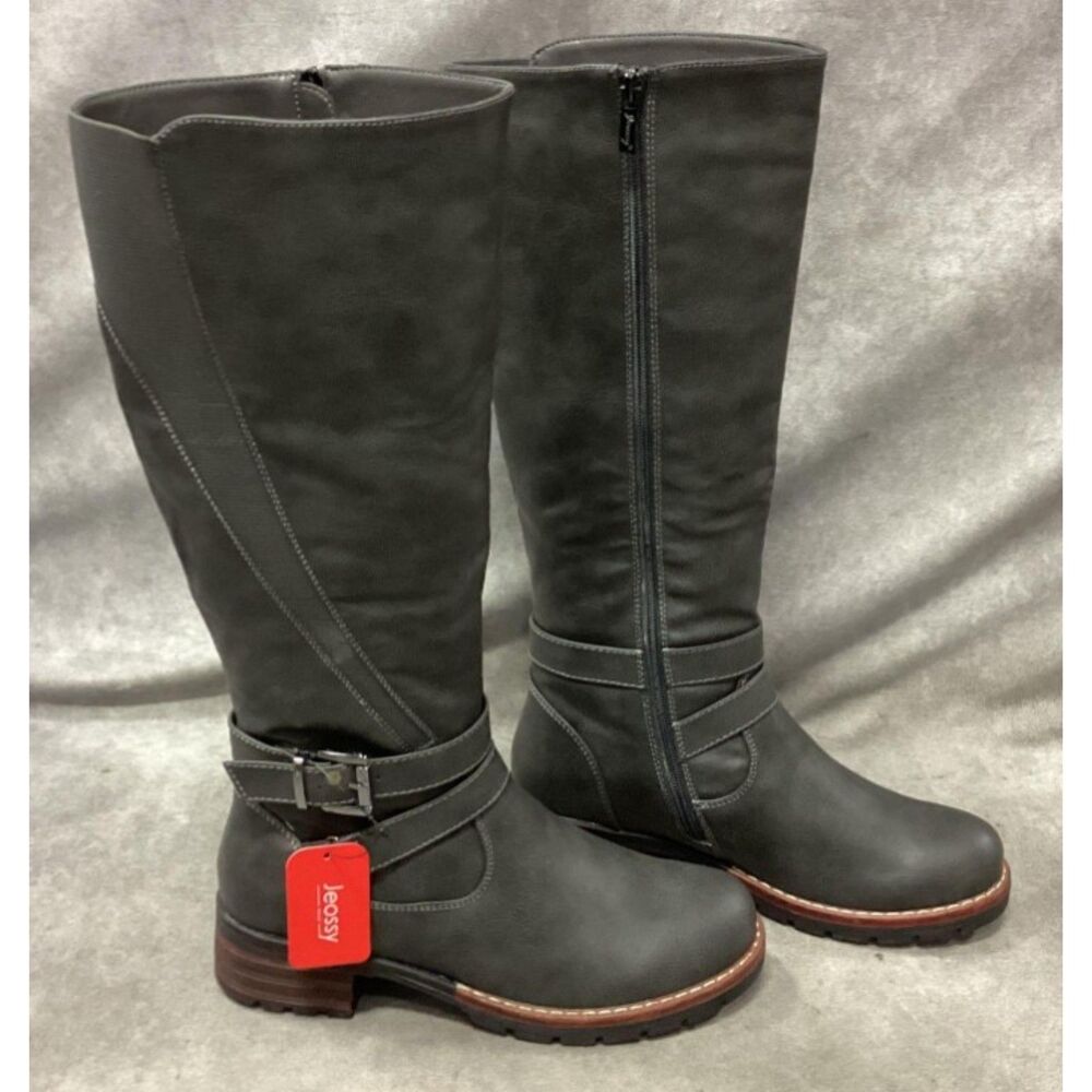 Jeossy Women's Gray Synthetic Side Zipp Tall Riding Boots Size 7 w/Tag